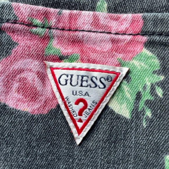 Guess Jeans 1981 3 Zip Crop Vintage Black Floral Roses Size 24 80s Y2K - Picture 15 of 15